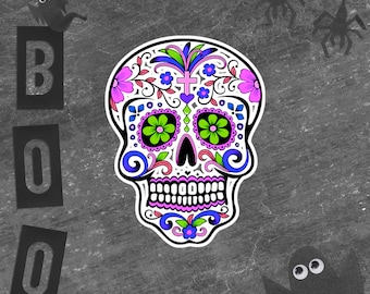 Dia de los MUERTOS DECAL, Day of the Dead Laptop Sticker, MEXICAN Sugar Skull, Punk Goth Sugar Skull, Caleverias, La Catrina Cinco de Mayo
