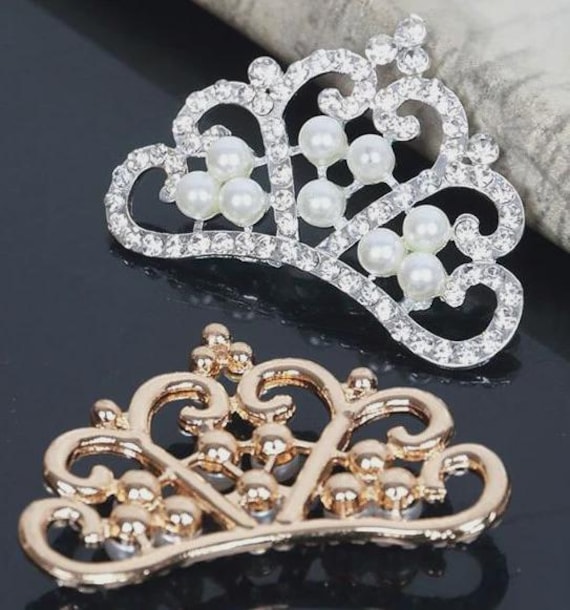 Rhinestone Pearl Crown Cabochon: DIY Tiara Embellishment (48mm)