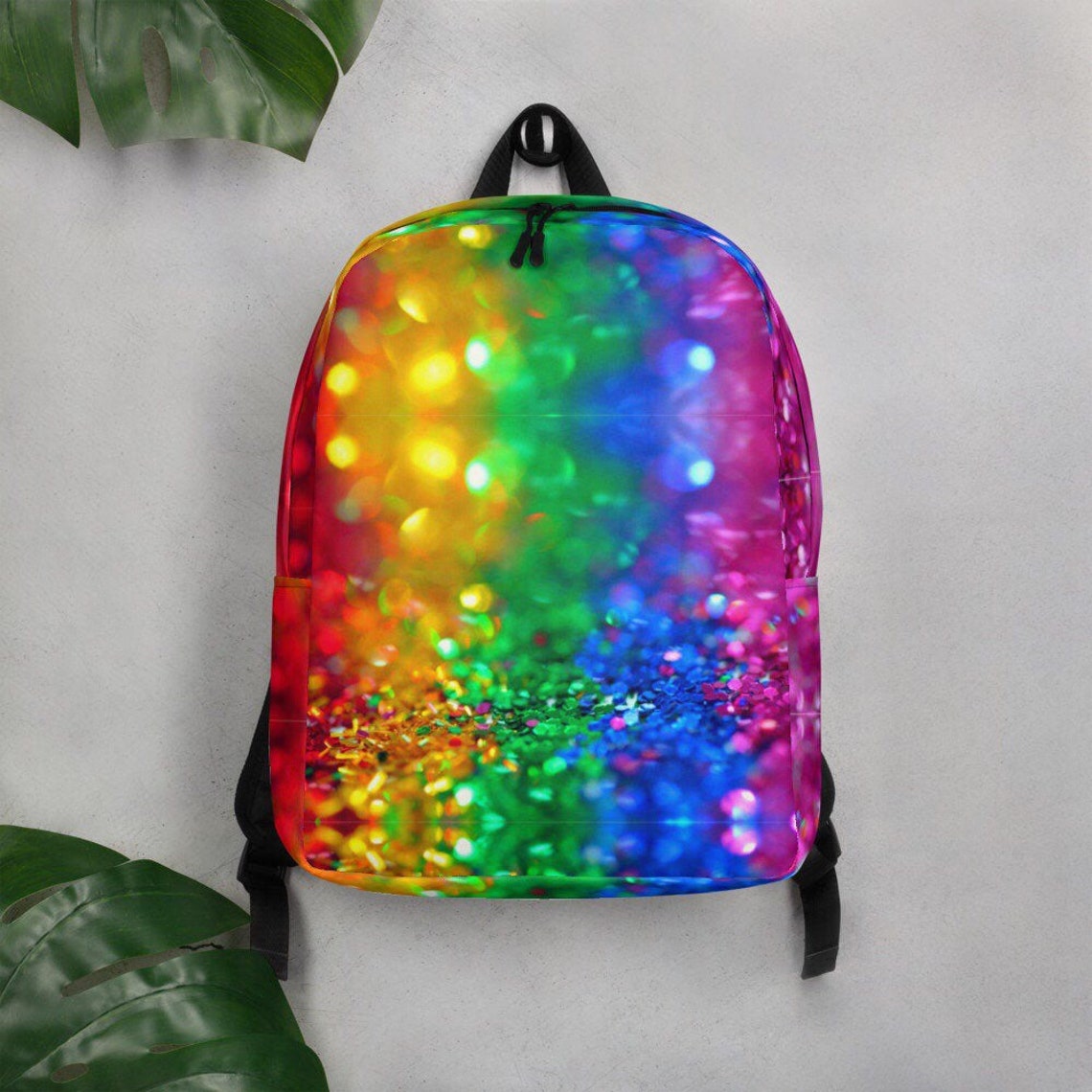 Rainbow Backpack School Bag Glitter Print Minimalist Etsy