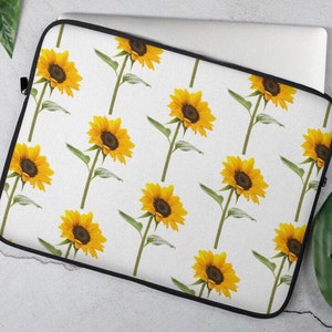 Designer Sunflower Laptop Sleeve: Neoprene Padded Cover, Floral Zippered Case for 13" or 15" Laptop