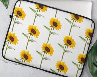 Designer Sunflower Laptop Sleeve: Neoprene Padded Cover, Floral Zippered Case for 13" or 15" Laptop