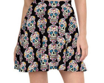 DIA de los MUERTOS Skater SKIRT, Day of the Dead Full Skirt, Sugar Skull Round Skirt, Great for Weddings, Parties, Engagements, or Everyday