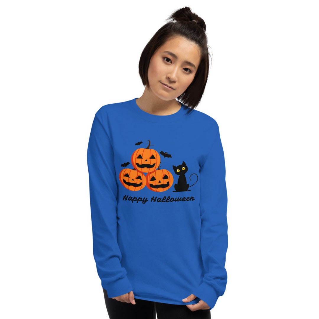 HAPPY HALLOWEEN CAT Long Sleeve, Black Cat Shirt, Jaco O Lantern ...