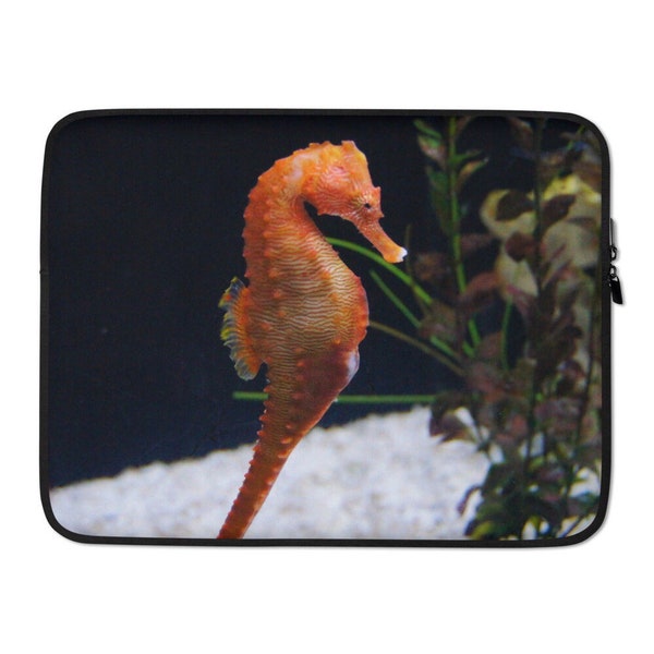 SEAHORSE TOP LOADING Laptop Sleeve 13 15, Ocean Life Photo Neoprene Fabric Case, Supreme Padded Cover, Designer Travel Case, Zipper Tablet