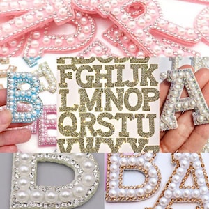 Parches con letras de PERLAS y DIAMANTES DE IMITACIÓN, adornos brillantes para chaquetas de jean, suministros para adornos de despedida de soltera, mamá de regreso a casa, alfabeto