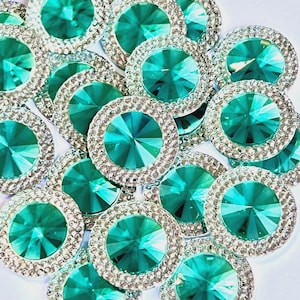 Aqua Acrylic Round Flat Back Cabochon Rhinestone Applique Button 20mm, DIY Wedding Resin Craft DIY Craft Scrapbooking Embellishment
