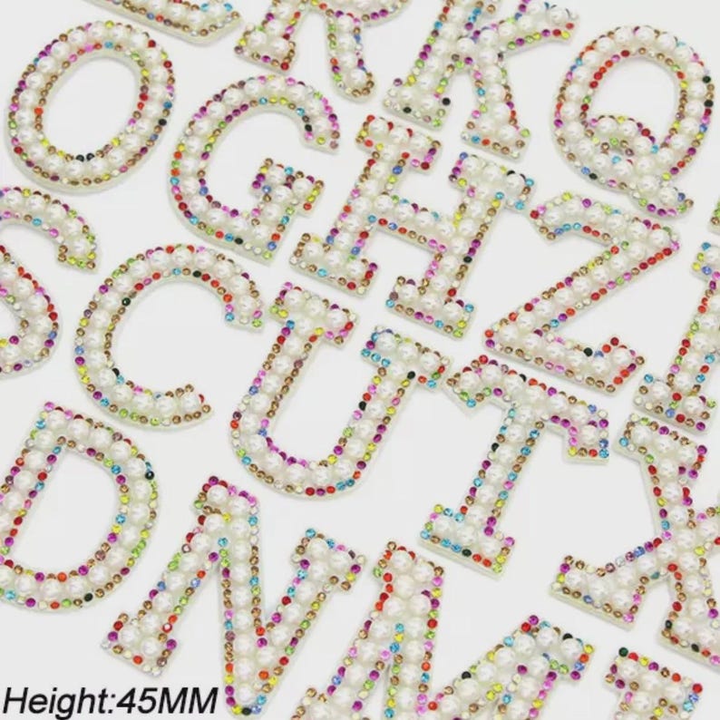Letras Rhinestone PEARL & MULTI COLOR Rhinestone Letters, Jean Jacket Bling Embellishment ...