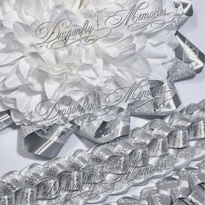 Homecoming Mum Pre-Made Backer or Double Military Braid. Senior Single, Double or Triple-Silver/White or Gold/White Glitter w/Printed Ribbon