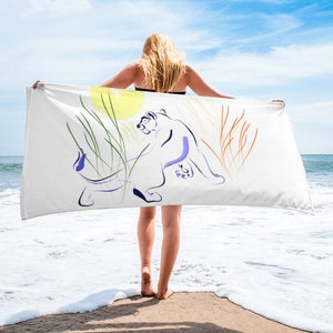 Serviette de plage cabanon Big Wild Cat, enveloppement bain d'été, jeté de pont croisière pour filles, serviette de piscine pour garçons, vacances de printemps, jeux d'eau