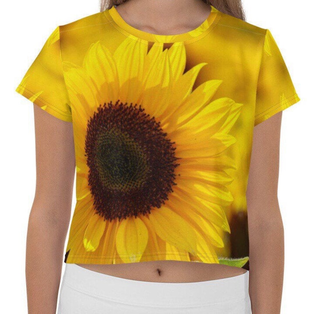 Sunflower Cropped Shirt, Sunflower Lover Crop Top, Sunflower Womens