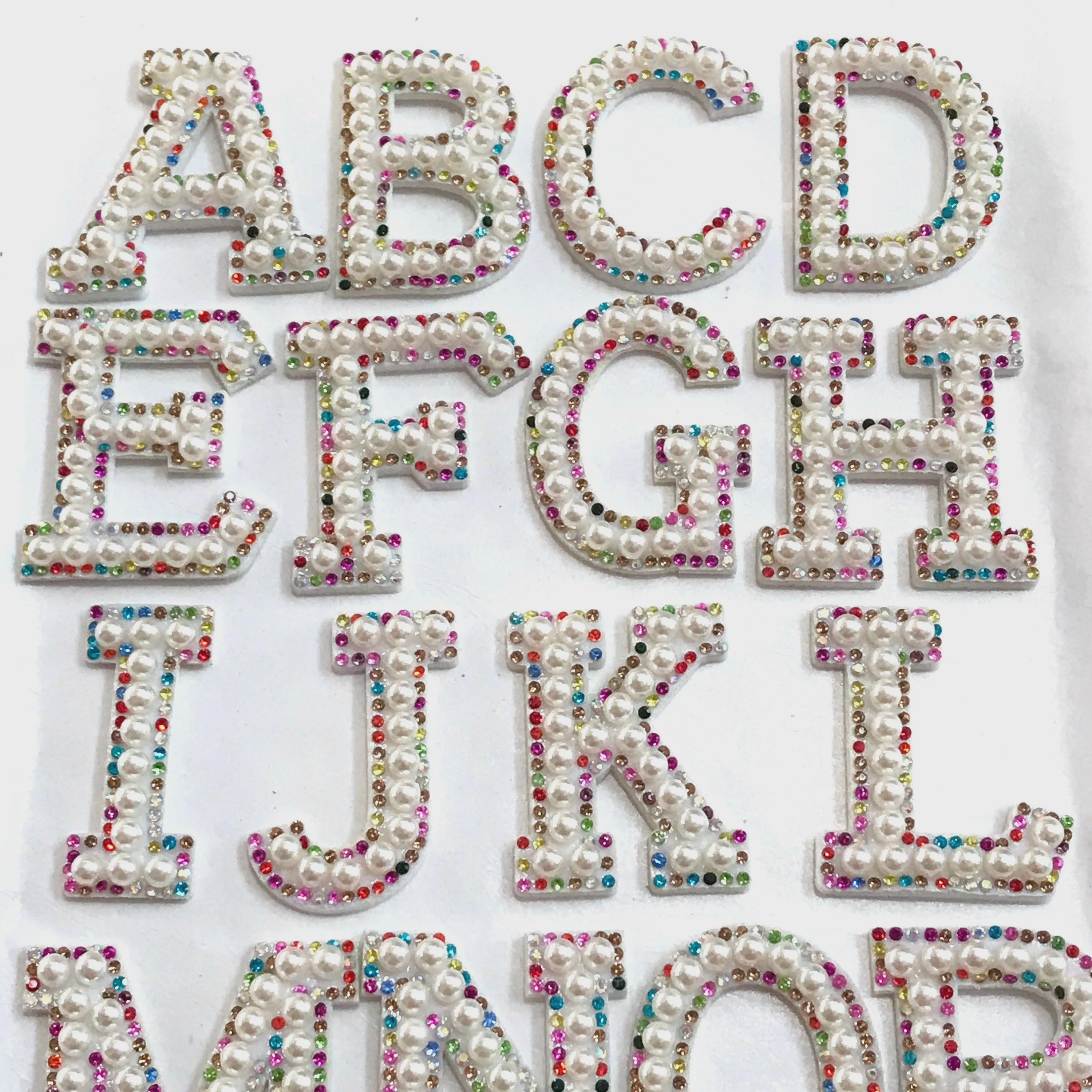 PEARL & MULTI COLOR Rhinestone Letters, Jean Jacket Bling Embellishment ...