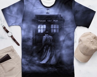 Blue Police Call Box Festival Adult Shirt, Whovian Art T-Shirt, Doctor Who Time Lord Printed Pullover Top, Timelord Sci Fi Show Graphic Tee