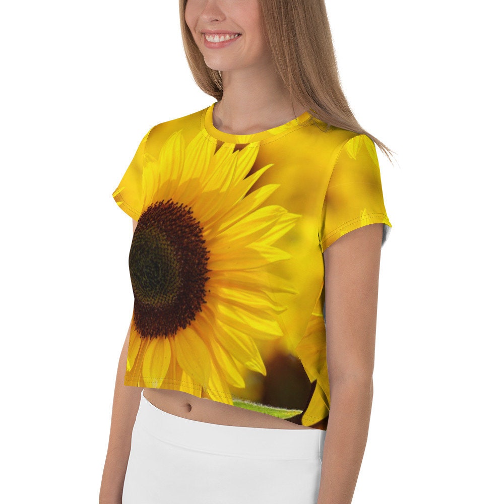 Sunflower Cropped Shirt, Sunflower Lover Crop Top, Sunflower Womens