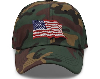 American Waving Flag Baseball Cap Hat, USA Flag Cap, Patriotic Hat, Patriot Hat Gift, Unisex Hat, Embroidered Classic Dad Hat, Baseball Cap