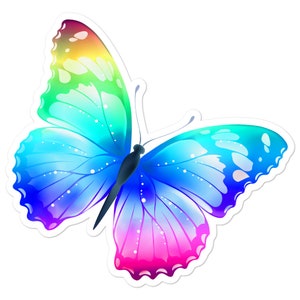 Pegatina de mariposa de acuarela sin burbujas, bonita calcomanía troquelada en colores pastel para portátil, decoración de insectos arcoíris, papelería estética, muebles