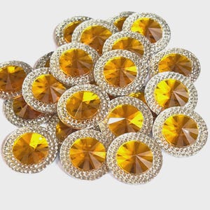 Yellow Acrylic Round Flat Back Cabochon Rhinestone Applique Button 20mm, DIY Wedding Resin Craft DIY Craft Scrapbooking Embellishment