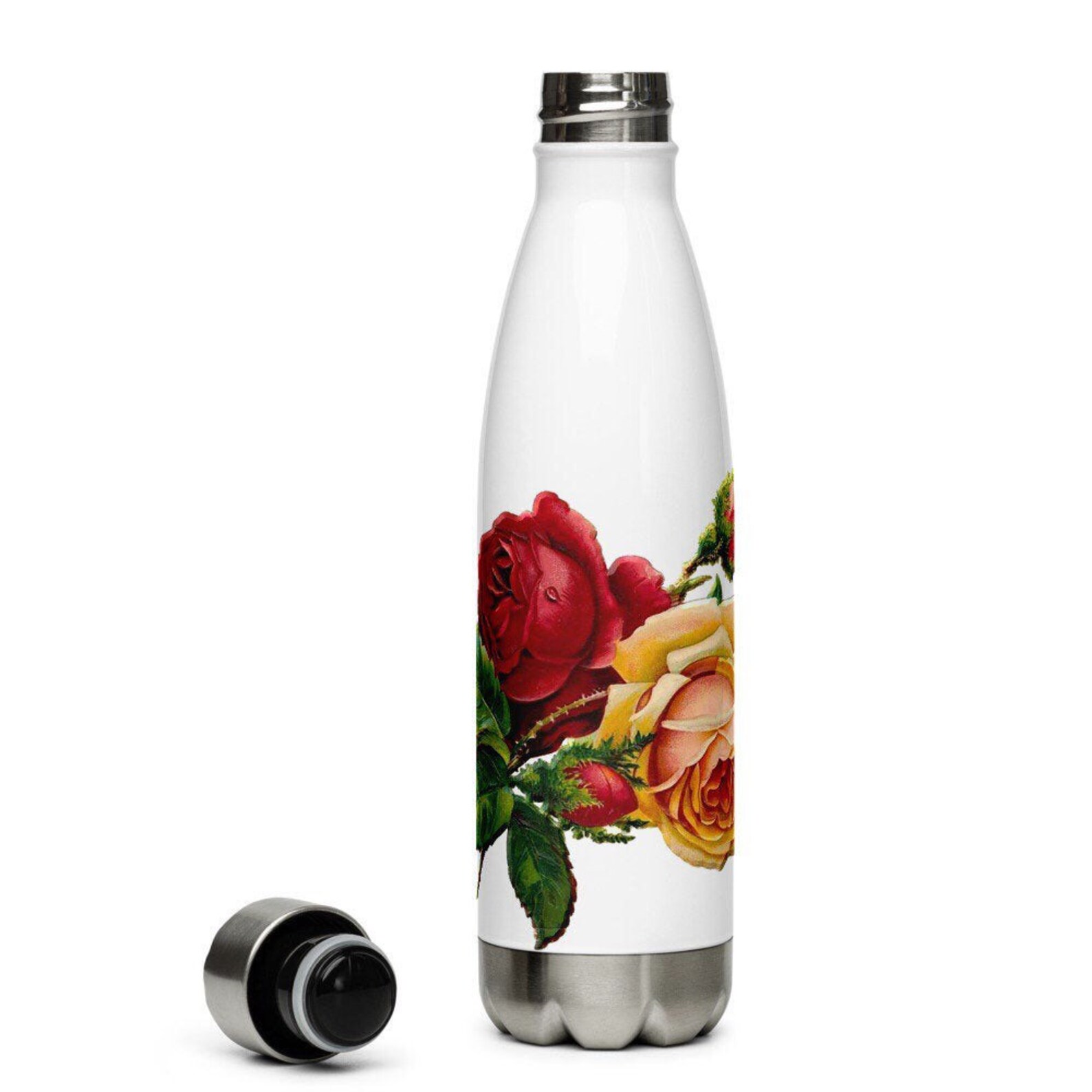 Rose Water Bottle Vintage Rose Flowers Stainless Steel Water Etsy