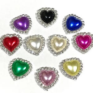 Embellissement de bouton cabochon coeur en perles et strass, coeur en cristal à dos plat, bouquet de mariage à faire soi-même, embellissement artisanal, accessoire pour cheveux