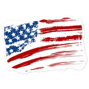 May include: A distressed American flag design with red and blue paint strokes on a white background.