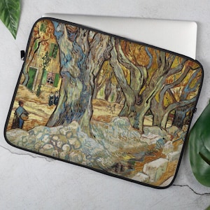 Vincent Van Gogh Laptop Sleeve, The Large Plane Trees Road Menders Soft Fabric Surface, MacBook Bag Case, iPad Padded Neoprene Laptop