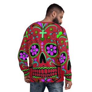 Sudadera del Día de los Muertos, sudadera del Día de los Muertos, suéter suave y cálido con calavera de azúcar mexicana, suéter gótico punk, camiseta del Cinco de Mayo
