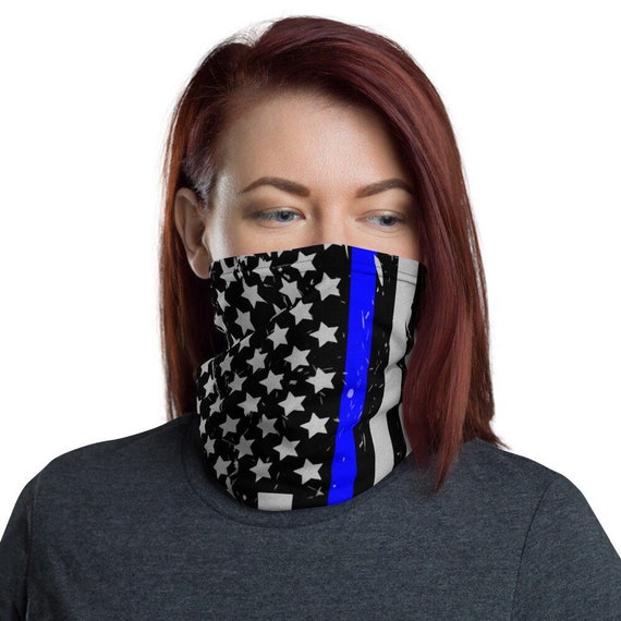Police Flag Neck Gaiter Thin Blue Line Support First Responders Face Mask 