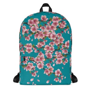 PINK SAKURA BACKPACK, Flower School Bag, Cherry Blossoms Laptop Book Backpack, Spring Kawaii Petal Sports Activities Everyday Backpack