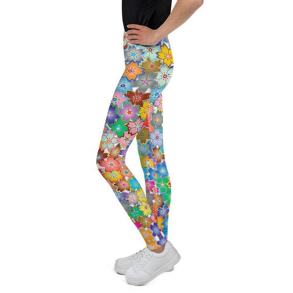 FUN RAINBOW BLOSSOM Floral Leggings, Full Length Yoga Set, Super Soft  Crossfit Workout Gift for Her, Teen Girl Activewear, Girls School Pant 