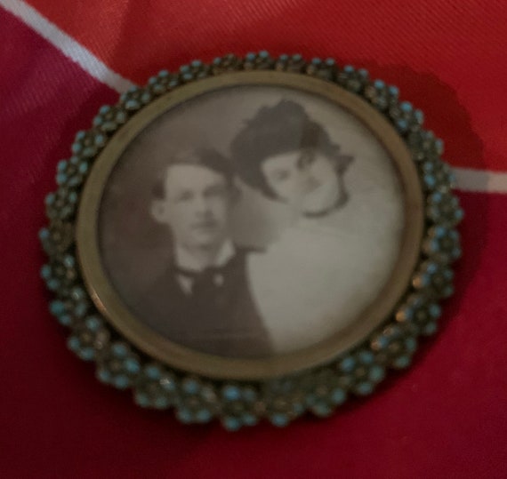 Victorian Couple Mourning Pin in Small Blue Forge… - image 5