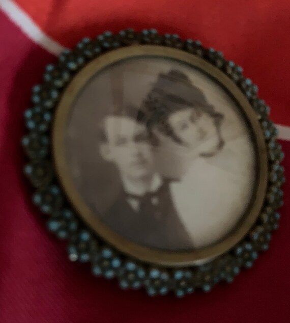 Victorian Couple Mourning Pin in Small Blue Forge… - image 4