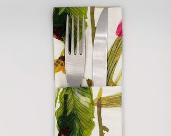 Silverware Holders (Set of 4), Floral Pattern, Cutlery Holder, Cutlery Pocket, Cutlery Pouch