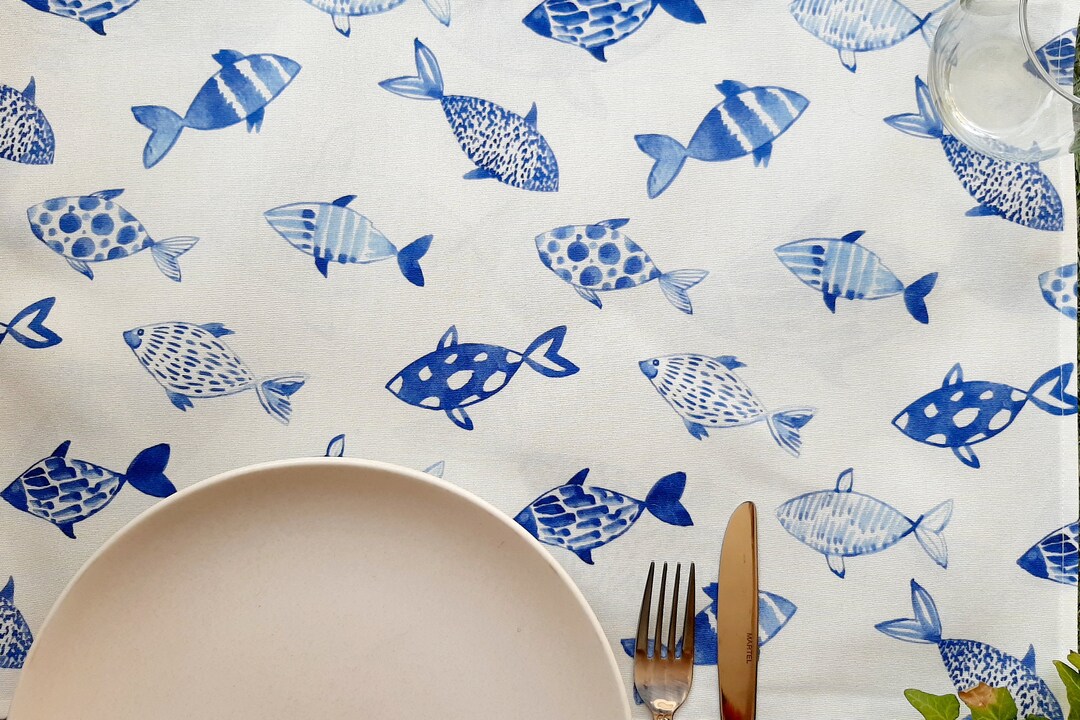 Placemats Set 2 4 or 6 Fish Pattern Placemats Blue Etsy