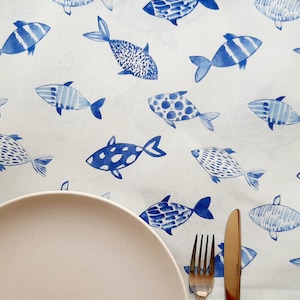 Placemats set (2, 4 or 6), Fish Pattern Placemats, Blue Placemats, Matching Placemats, Table Decor, Housewarming Gift,