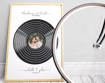 Personalised Song Lyrics vinyl record, 1st Anniversary gift, couples gift, first dance song print