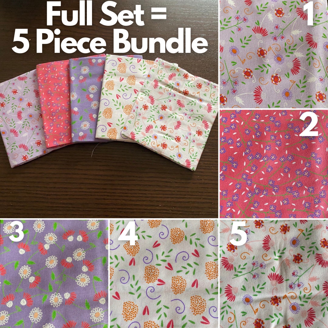 Floral World 5 Piece Fat Quarters Bundle, 100 Cotton Fabric, Poplin Fabric, Quilting Fabric