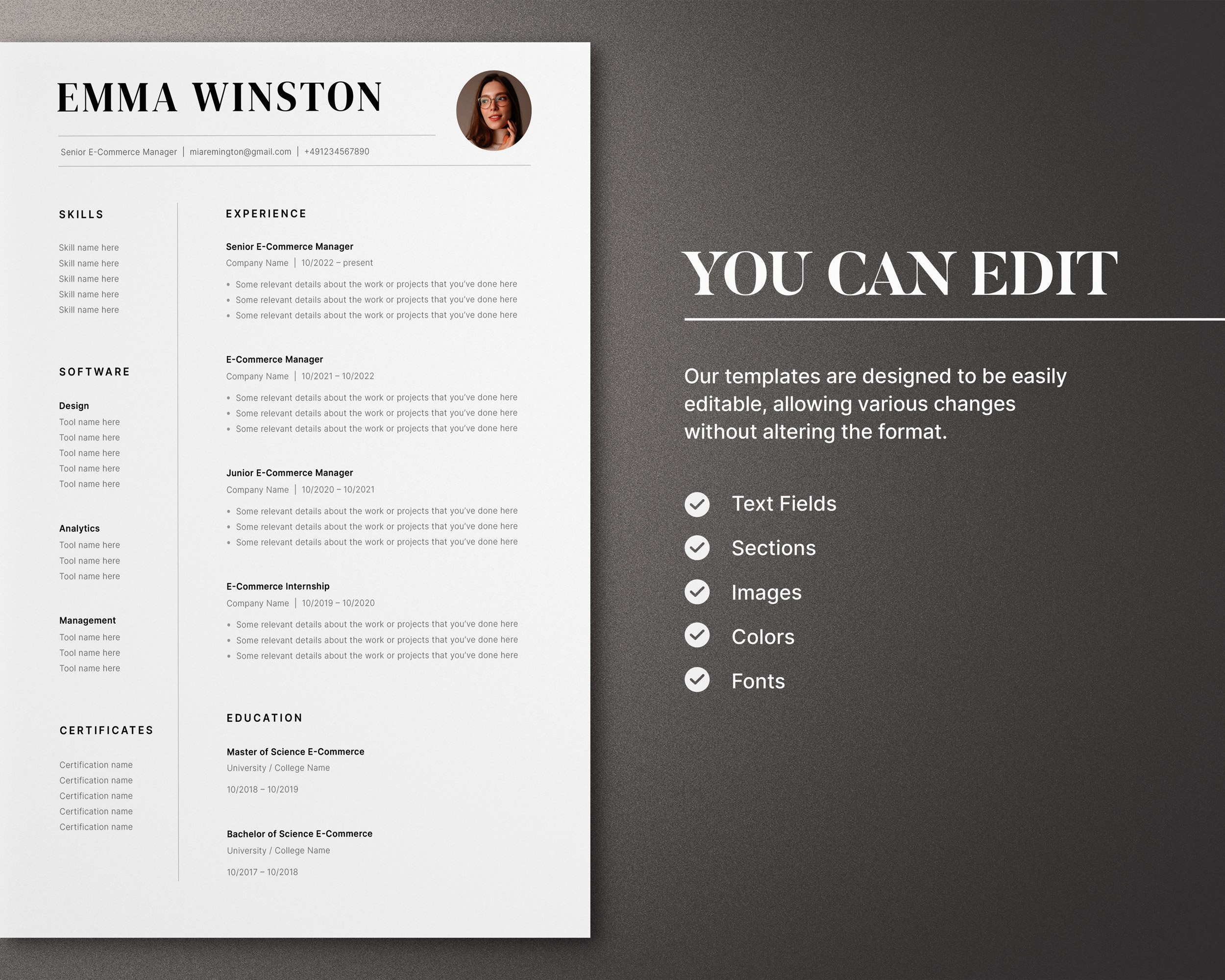 Resume Template Google Docs, Word and Pages, Creative Resume Template