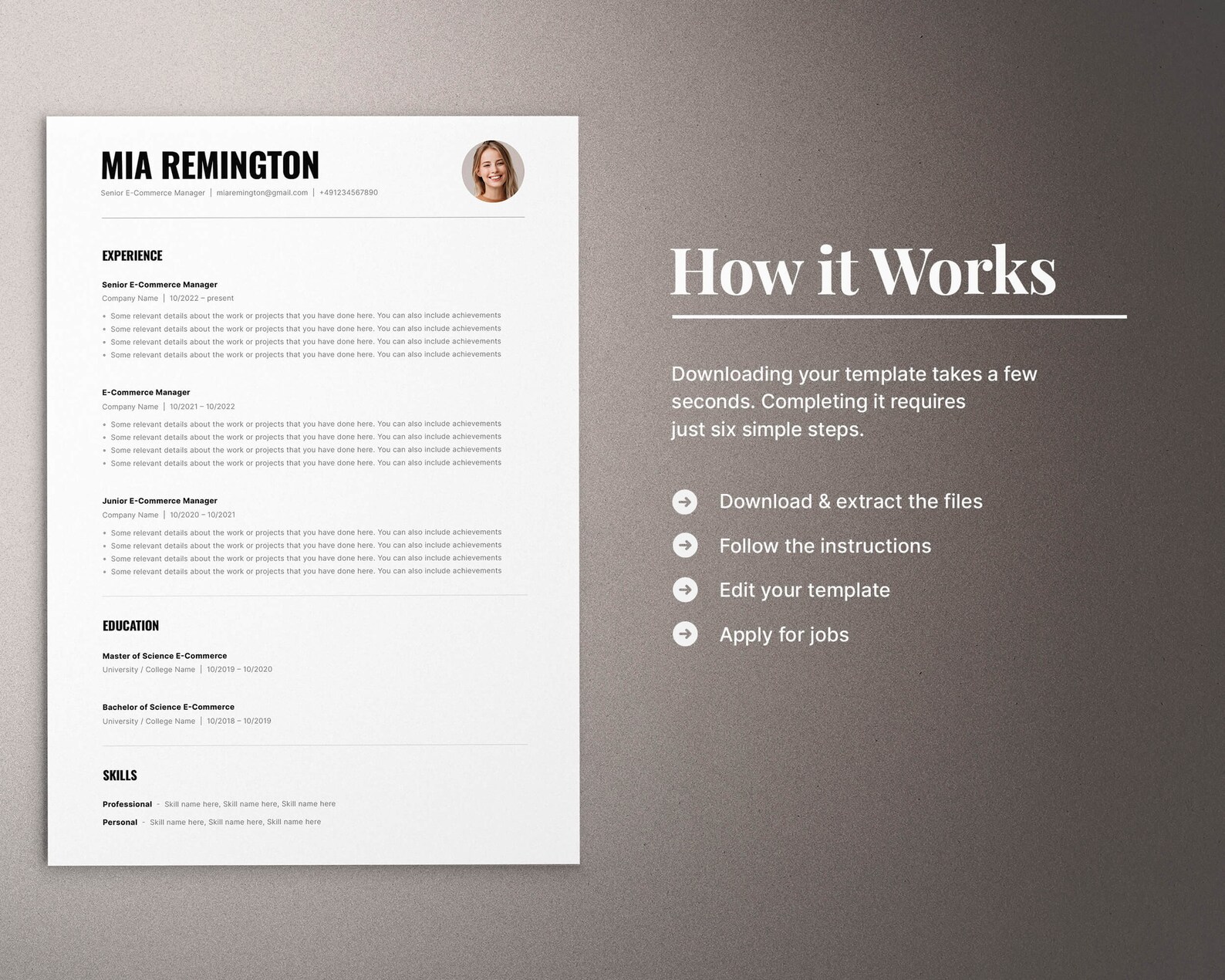 ATS Resume Template, Resume Template Google Docs, Word and Pages, ATS