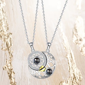 Projection Photo Necklace Sun and Moon Couples Matching Necklaces Custom Jewelry Personalized Necklace Photo Projection Pendant