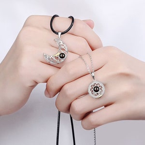 Couples Projection Photo Necklace Sun and Moon Couples Matching Necklaces Custom Jewelry Personalized Necklace Photo Projection Pendant