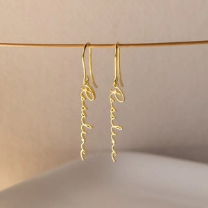 Custom Earrings, Dangling Name Earrings, Minimalist Earrings, Personalized Name Earrings, Mother&#39;s Day Gift, Personalized Jewelry