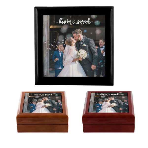 Custom wooden Jewelry box with picture and names, Personalized jewelry box with custom print and photo, Wedding gift, Anniversary gift,