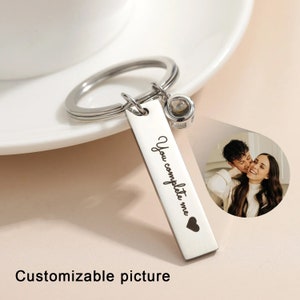 Photo Projection Keychain, Custom Engraved Keyring Bar, Personalized Father&#39;s Day Gift, Pendant Photo Projection Gift for Him, Gift for Men