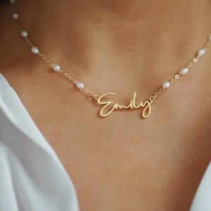 Custom Pearl Necklace, Summer Dainty Jewelry, Personalized Name Pendant Necklace, Gold Plated Women&#39;s Jewelry, Gift for Women
