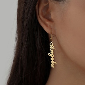 Custom Earrings, Dangling Name Earrings, Minimalist Earrings, Personalized Name Earrings, Mother&#39;s Day Gift, Personalized Jewelry