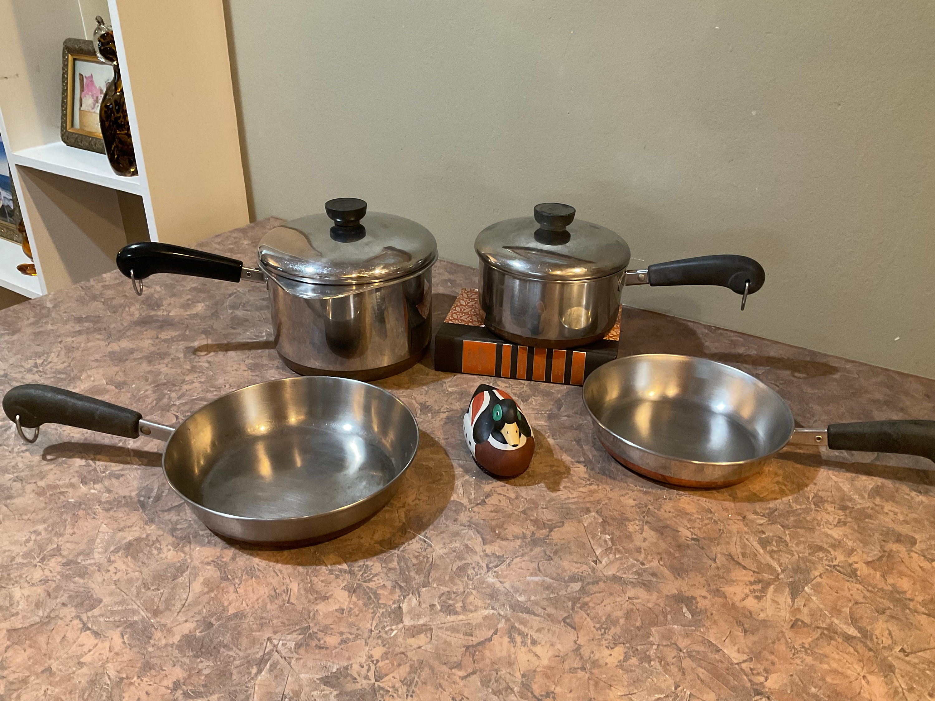 Revere Ware Lot of 7 Stainless Steel Copper Bottom Skillet Pot Pan Set