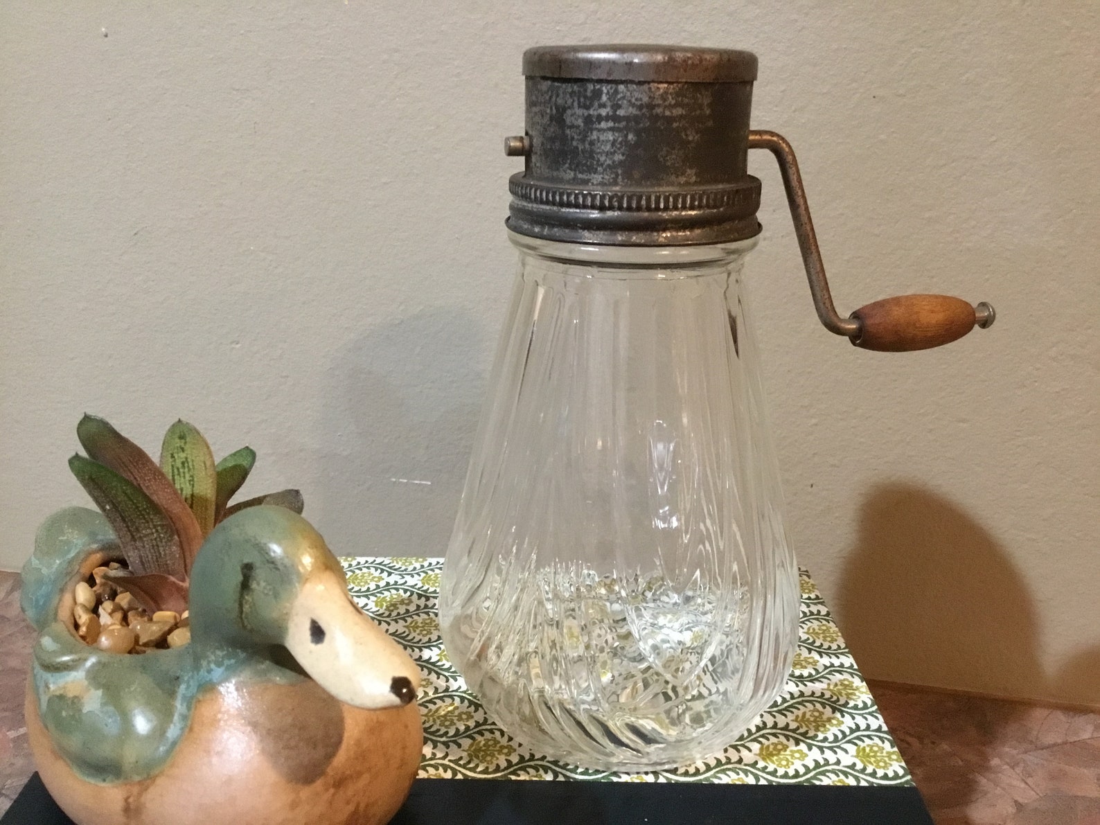 Jar Nut Chopper With Wood Handle Clear Glass Jar Bottom Etsy