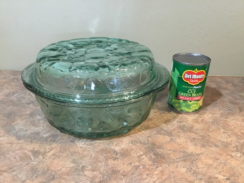 Libbey Orchard Fruit Green Glass Oven Proof Casserole W Etsy