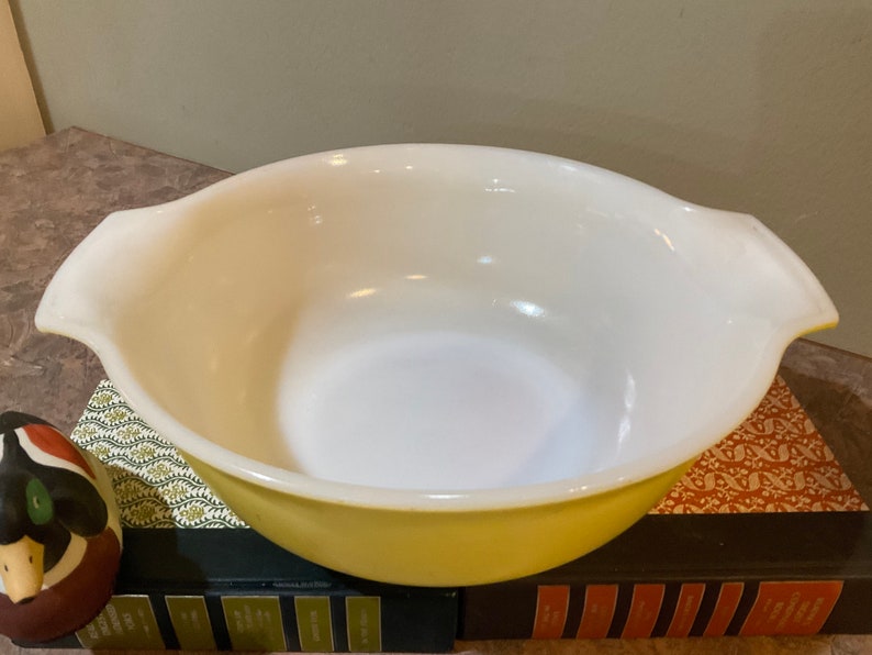 Glasbake Large Mixing Bowl With Handles 70s Yellow MCM Vintage Etsy