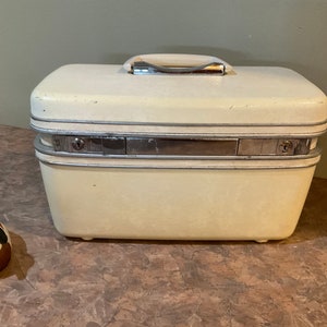Samsonite Train Case, Beige Off White Ivory, Train Case Travel, Makeup Case Suitcase, Carry On Box Bag, Vintage