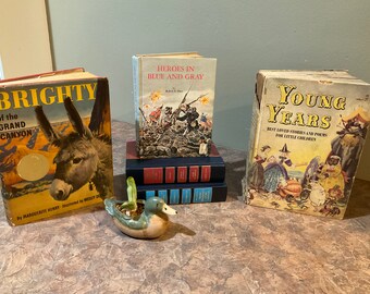 Vintage Boek Jonge Jaren Meest Geliefde Verhalen Gedichten voor Kleine Kinderen, BRIGHTY van de Grand CANYON of Helden In Blauw en Grijs Robert E Alter